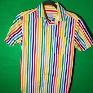 Trinity Collective Rainbow Pride‎ Stripe Cotton Short Sleeve Button Down Top XS